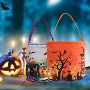 Set of 2 Reusable Cloth Halloween Trick Or Treat Bags with Glowing Lights